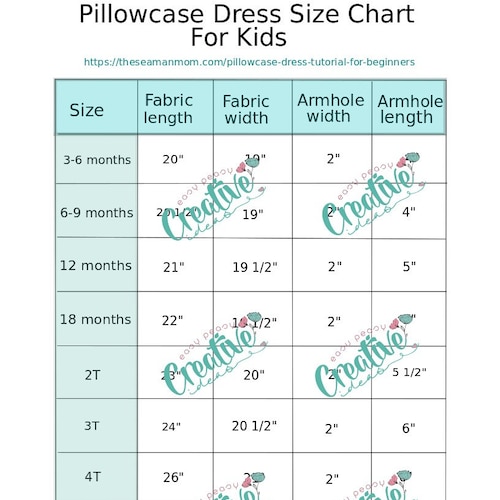 Pillowcase Dress Size Chart Pillowcase Dress for Kids Size Etsy