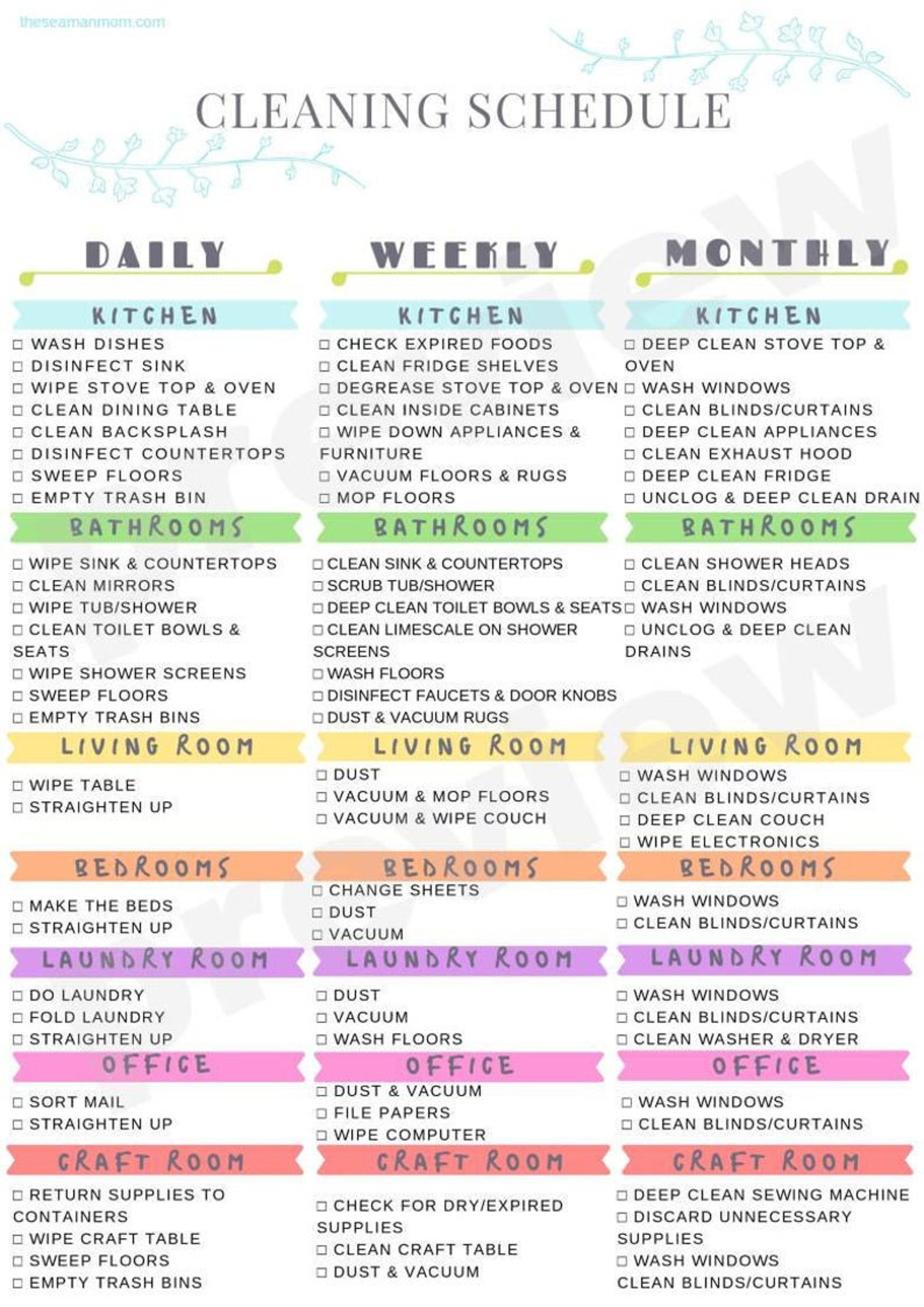 Printable Cleaning Schedule, Cleaning Schedule Printable, House