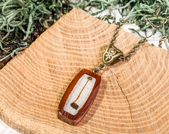 Real Dried Mushroom Necklace, Gold Gilded, Resin Moss Pendant