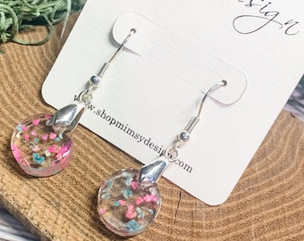 Dried Flower Petal Resin Earrings, Sterling Silver Plated Dangle Earrings