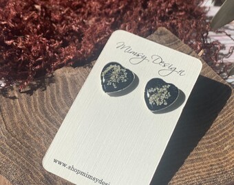 Real Queen Annes Lace Earrings – Sterling Silver Plated, Eco-Poxy Resin
