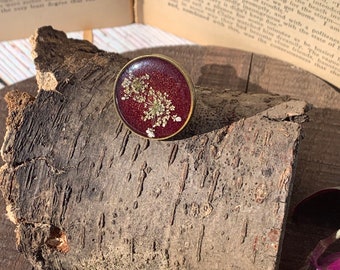 Pressed Flower Ring, Queen Annes Lace, Eco-Resin Jewelry