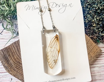 Real Cicada Wing Necklace, real insect wing taxidermy jewelry, cicada jewelry for entomologists and insect lovers, fae jewelry for weird