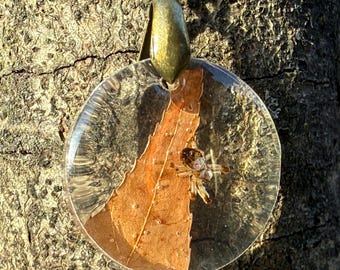 Spider Necklace, Eco Resin Pendant, brass Chain