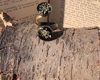 Pressed Queen Annes Lace Flower Ring, Resin Jewelry