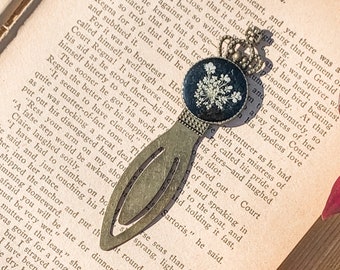 Pressed Queen Anne's Lace Bookmark, Eco-Poxy Resin, Brass