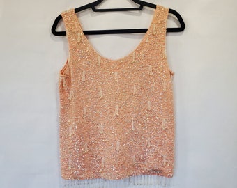 peach sequin top