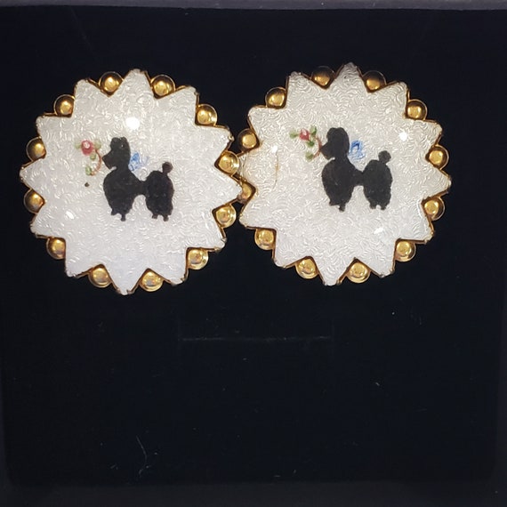Vintage Guilloche Poodle Earrings