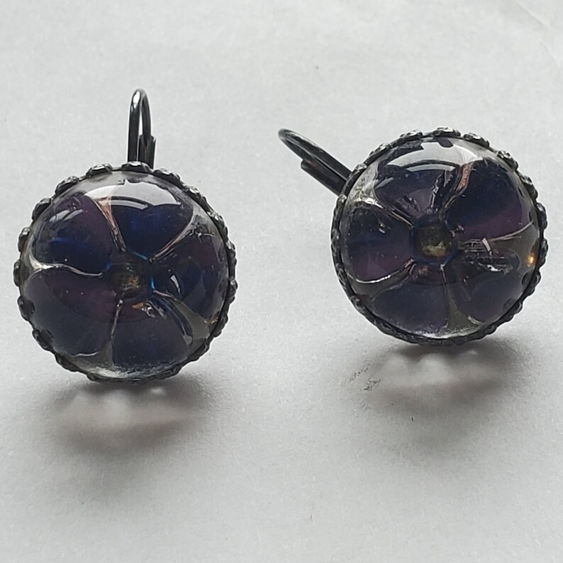 Vintage Handmade Blue Floral Earrings