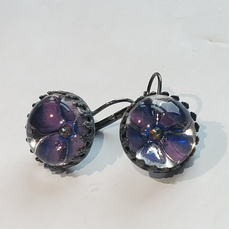 Vintage Handmade Blue Floral Earrings