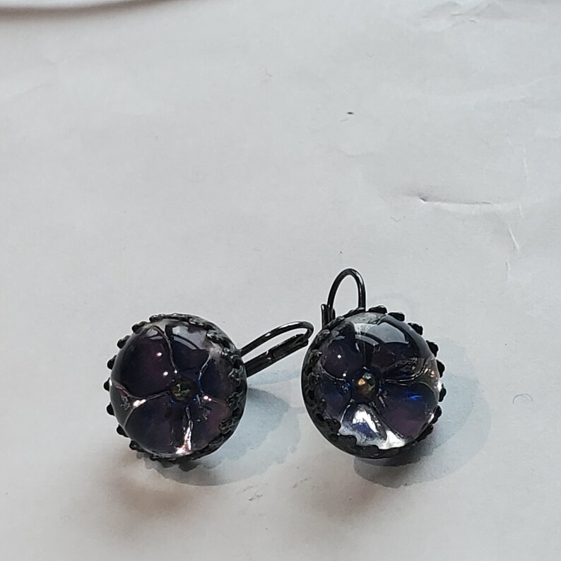 Vintage Handmade Blue Floral Earrings
