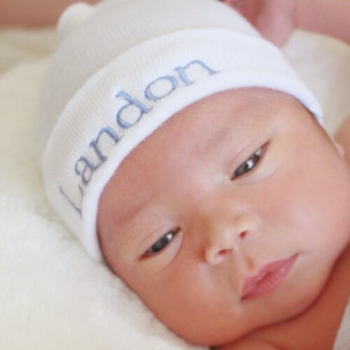 Monogrammed Baby Boy Hat Personalized Newborn Hat Etsy