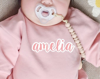 Baby Bubble Romper for baby girls with Baby Name Personalized Sweater Crewneck Sweatshirt Organic Cotton