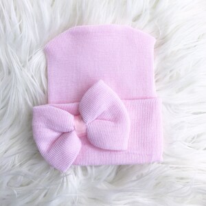 SMALL bow newborn hat, hospital hat with small bow for newborn girls, baby girl hat with small bow Also fits preemies image 4