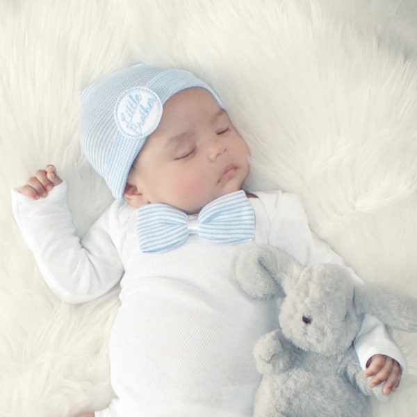 Baby boy coming home outfit, newborn boy hospital outfit with hat, little brother outfit