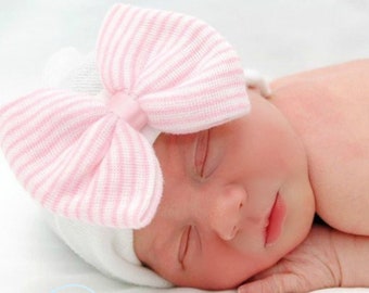 newborn hat girl, baby hospital hat bow girl hospital hat newborn hat with bow baby girl hat hospital cap infant hat pink baby beanie hat