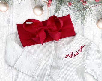 Baby girl First Christmas outfit, baby girl coming home outfit, baby girl romper