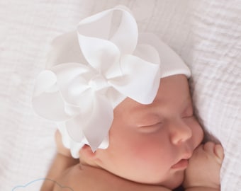 baby girl hat with bow for newborn girl, hospital hat, newborn girl beanie with pink bow