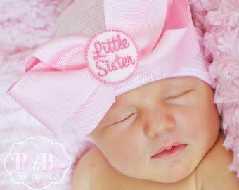 Little sister hat, Hospital Hat with little Sister, Little sister newborn hat, Little sister Pink Newborn Baby Hat with little sister - PINK