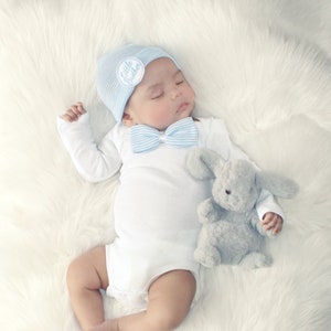 Newborn Hospital Hat Boy Newborn Hospital Hat Little Brother Newborn Hospital Beanie It&#39;s a Boy Blue Newborn Hat Blue Striped Newborn Hat