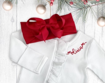 Baby First Christmas for baby girl Christmas outfit, baby girl coming home outfit, baby girl romper