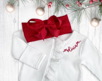 Personalized Baby Girl Christmas Outfit, Baby Girl Coming Home Outfit, Baby Girl Romper