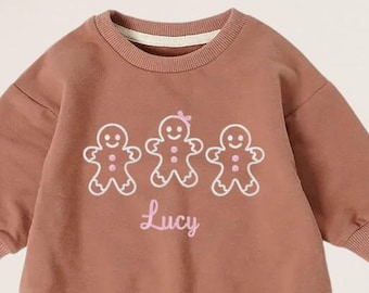 Gingerbread Baby Girl Outfit, Christmas Bubble Romper, Personalized baby sweatshirt, Baby Girl Crewneck