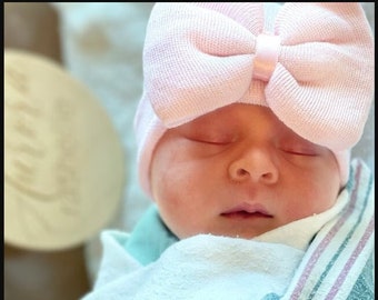 Infant Hospital Hat Bow Baby Girl Hospital Hat Beanie with Bow -  pink and blue bonnets