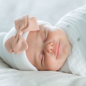 baby girl hats with bow, hospital hat, baby beanie, baby hat