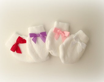 Set of 6 Newborn Baby Girl scratch guard mittens Infant girl pink bow mittens