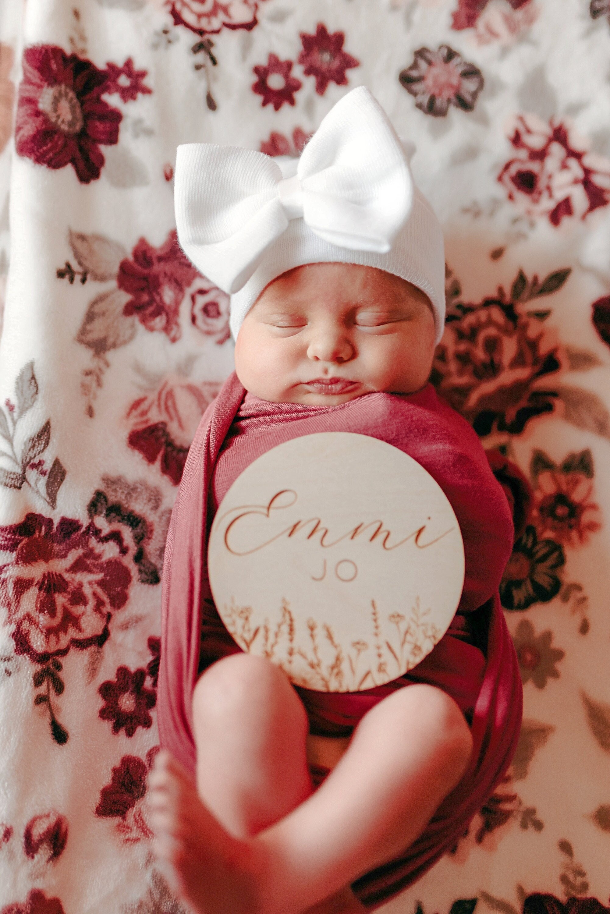 Baby White Hat for Newborn, Hospital Hat with Bow, Baby Girl Hat