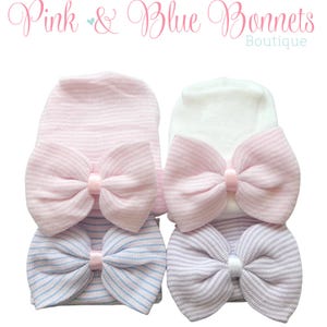 Newborn Hospital Hats, Baby Shower Gift, Baby Girl Hat for Newborn, Hospital Hat with Bow, Baby Girl Hat