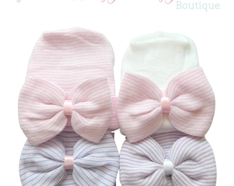 Newborn Hospital Hats, Baby Shower Gift, Baby Girl Hat for Newborn, Hospital Hat with Bow, Baby Girl Hat