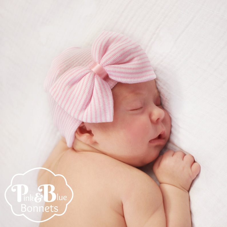 Baby girl hat with bow, baby girl hospital hat, newborn hospital hat with bow, baby girl hat, newborn girl hat, baby girl beanie image 4