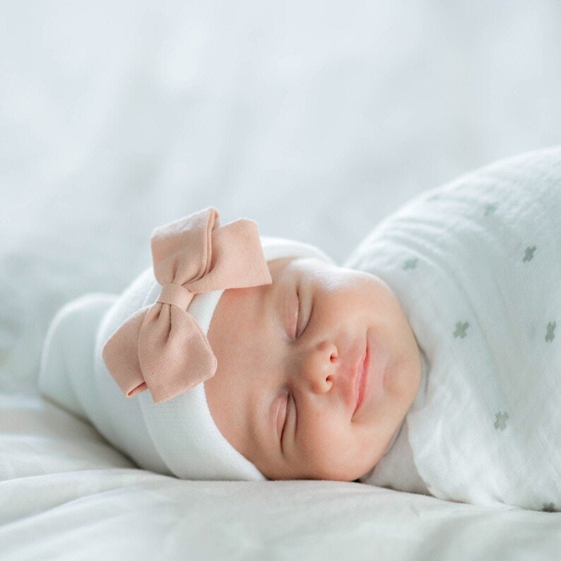 Newborn WINTER HAT With Bow for Baby Girls Beanie Hospital Etsy