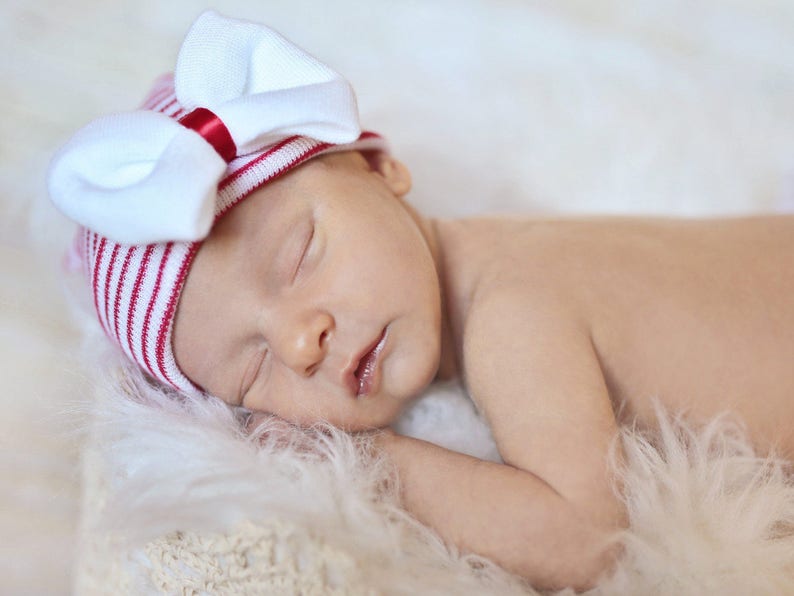 Girls newborn hospital hat, girls hospital hat, newborn hospital hat, newborn hospital hat with bow, baby hat image 9