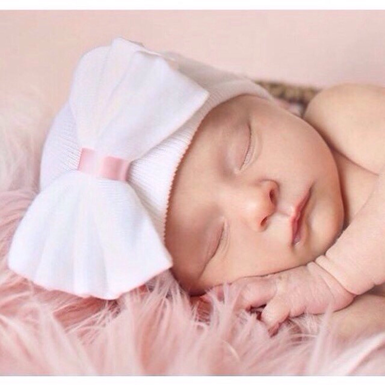 White Newborn Hospital Hat Bow Baby Girl Hospital Hat Beanie Etsy