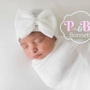 Baby girl hat with bow, baby girl hospital hat, newborn hospital hat with bow, baby girl hat, newborn girl hat, baby girl beanie image 5