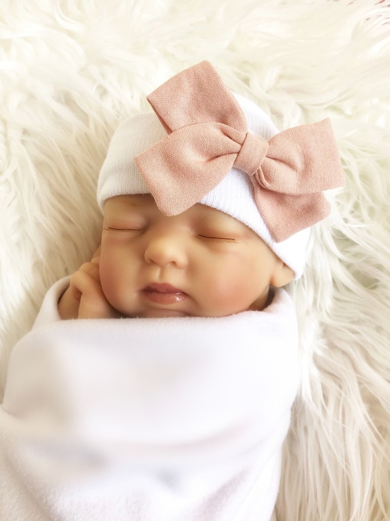 Newborn Bow Hat for baby girls Beanie Hospital Hat Bow Etsy
