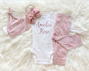 Personalized newborn girl hospital outfit, baby girl outfit, coming home from the hospital, baby girl gift set for baby shower
