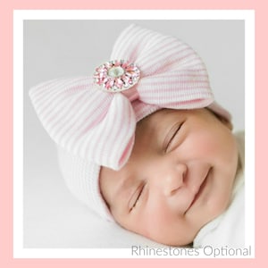 Newborn Girl Hospital Hat with Bow Baby Girl Hospital Hat Beanie with Bow - PINK