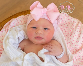 Baby Hat Baby Girl Hat with Bow Baby Hat with Bow Baby Hat Girl Beanie Pink Baby Hat Newborn Baby Hat Pink Newborn Baby Hat Pink Baby Hat