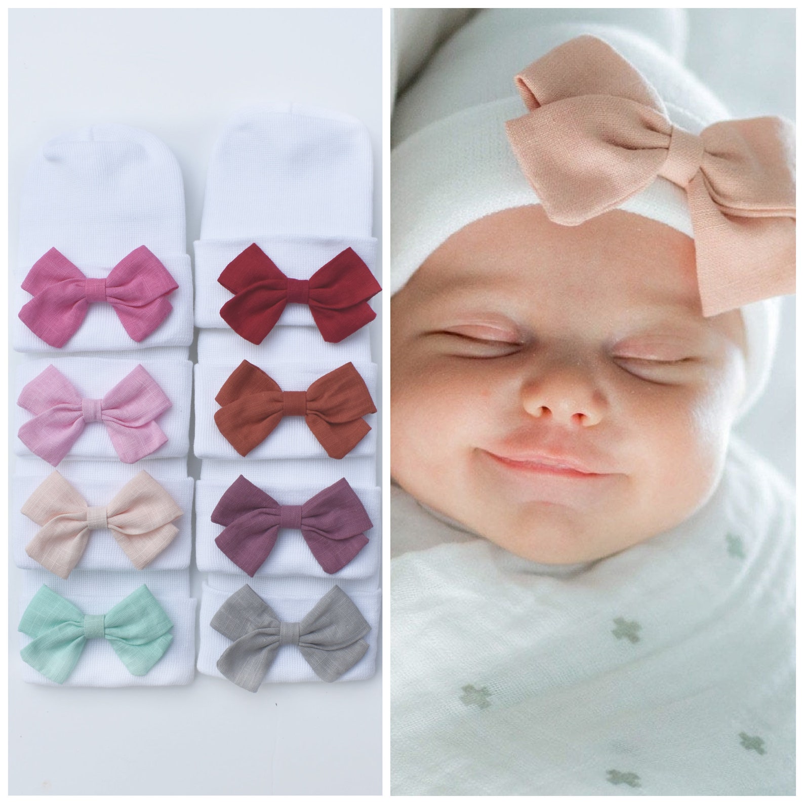 Newborn WINTER HAT With Bow for Baby Girls Beanie Hospital Etsy