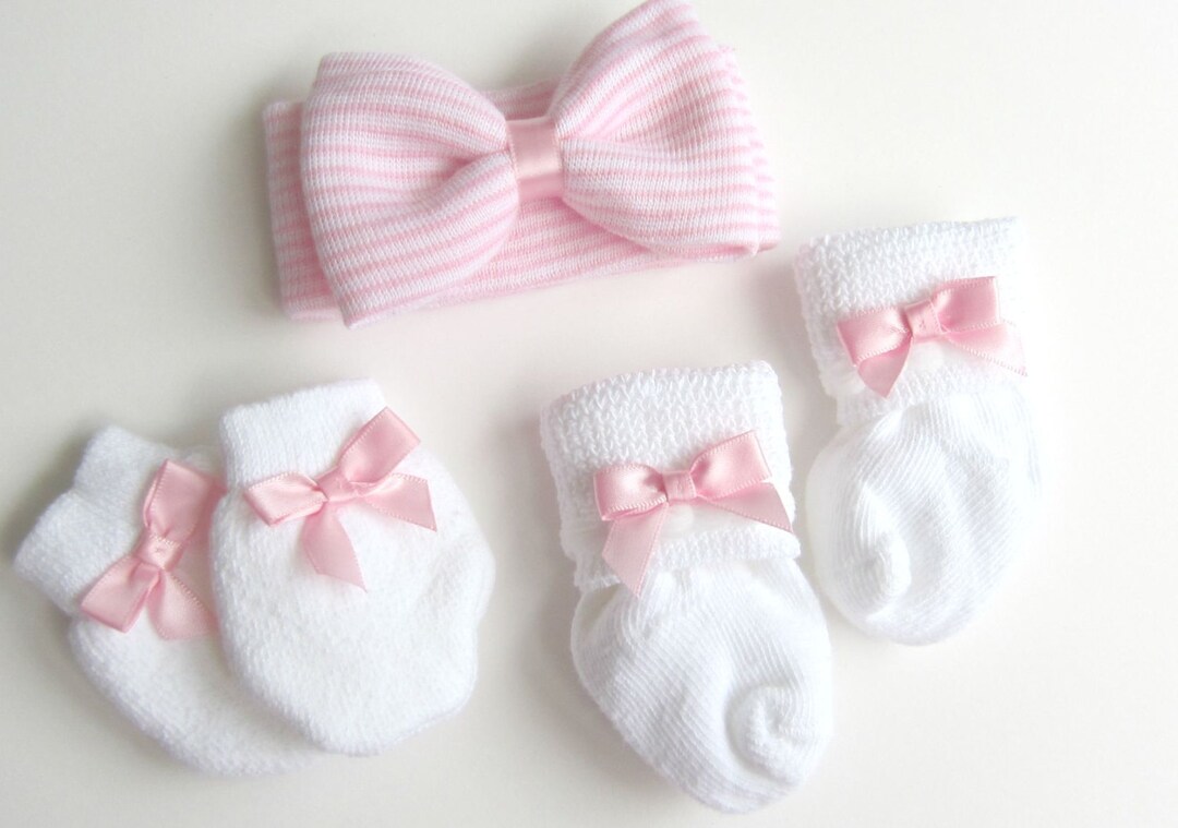 Matching Socks and Mittens, Newborn Headband Bow Baby Headband Newborn