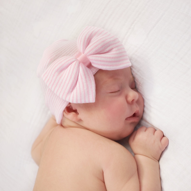 Newborn Baby Girl Hospital Hat With Bow Coming Home From Etsy