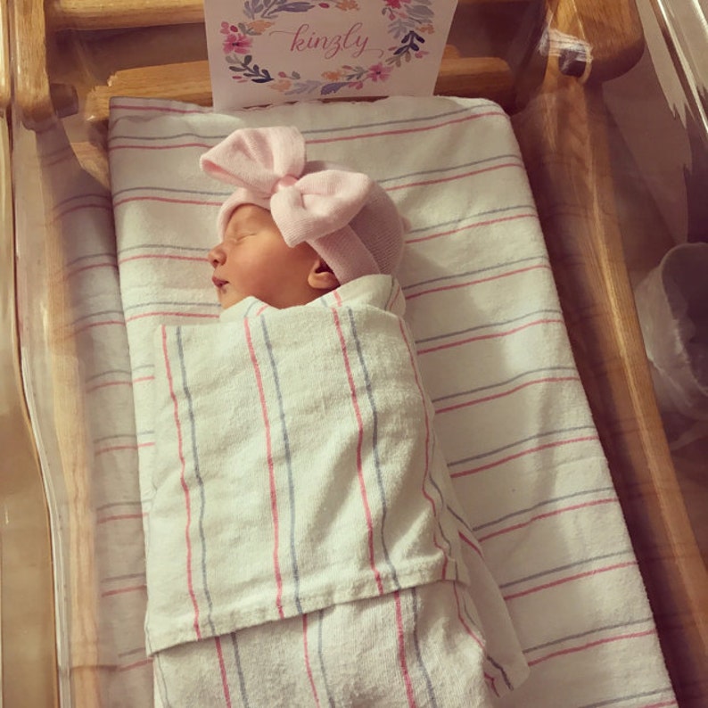 Hospital hat with rhinestone bow newborn hat with rhinestone Etsy