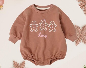 Gingerbread Baby Outfit, Christmas Bubble Romper, Personalized baby sweatshirt, Baby Girl Crewneck