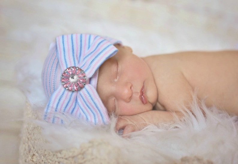 Baby girl hat with bow, baby girl hospital hat, newborn hospital hat with bow, baby girl hat, newborn girl hat, baby girl beanie image 7