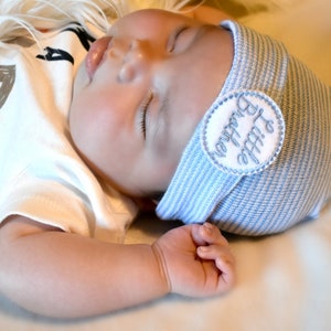 Newborn BOY Hospital Hat Boy Newborn BOY Hospital Hat BOY Newborn Hospital Beanie It's a Boy Blue Newborn Hat Blue Striped Newborn Hat image 4