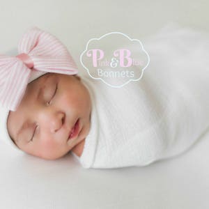 Baby girl hat with bow, baby girl hospital hat, newborn hospital hat with bow, baby girl hat, newborn girl hat, baby girl beanie image 9